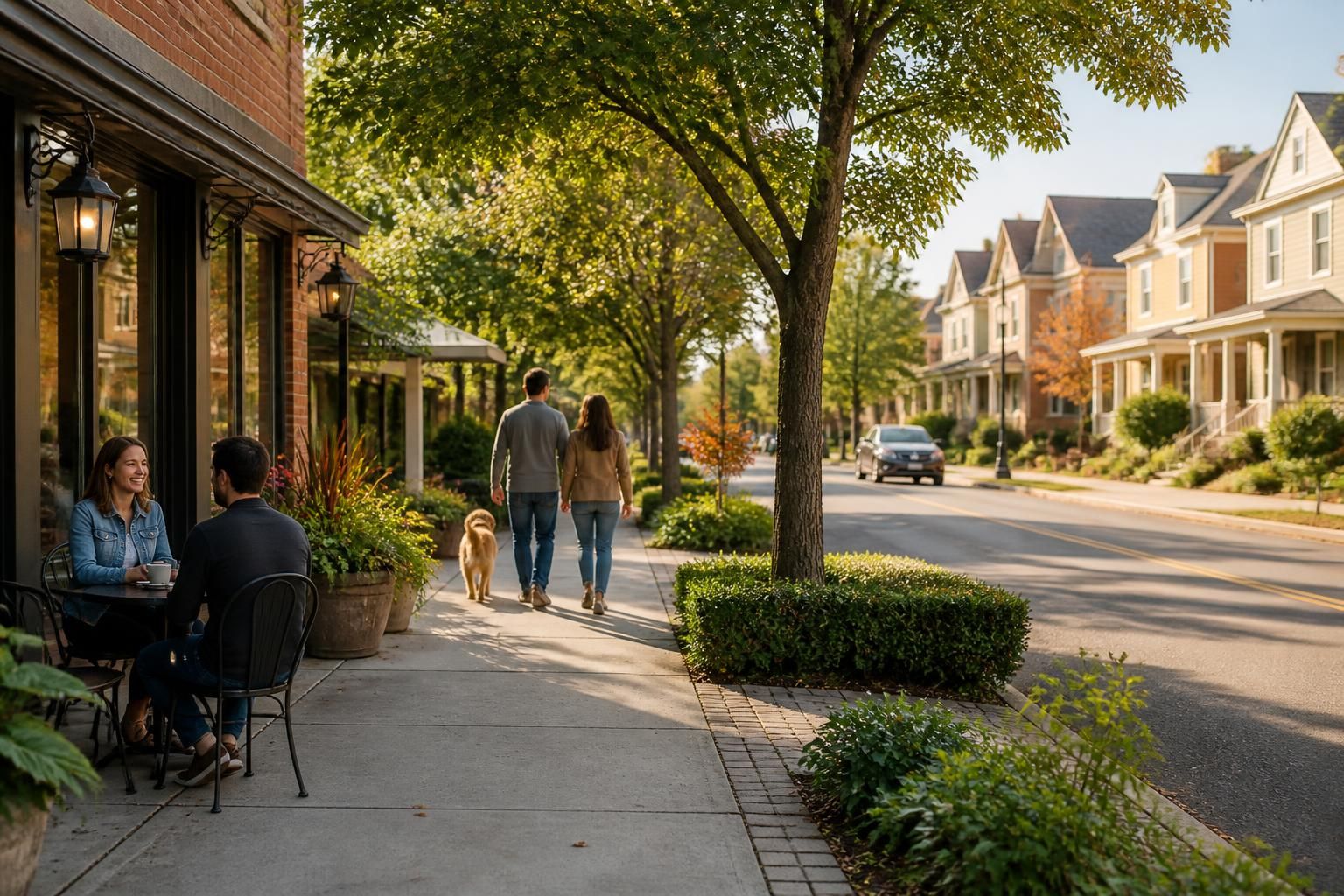 Clean sidewalks and attractive homes in a peaceful local area