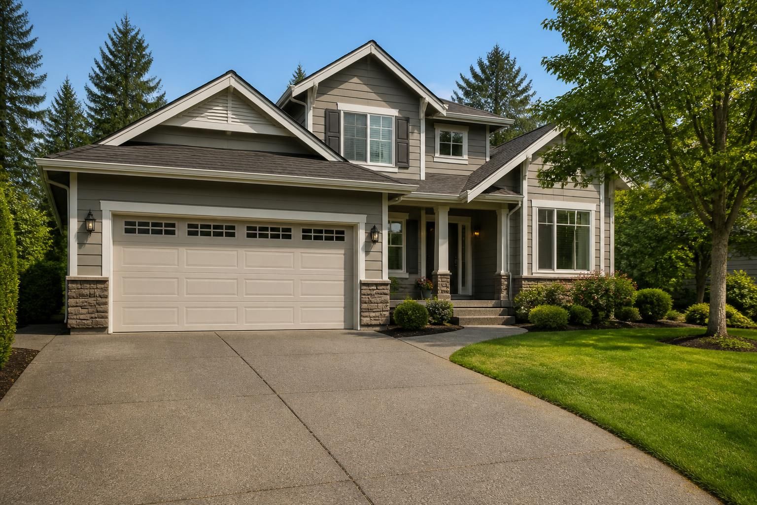 Well-kept suburban home exterior with a tidy front entry