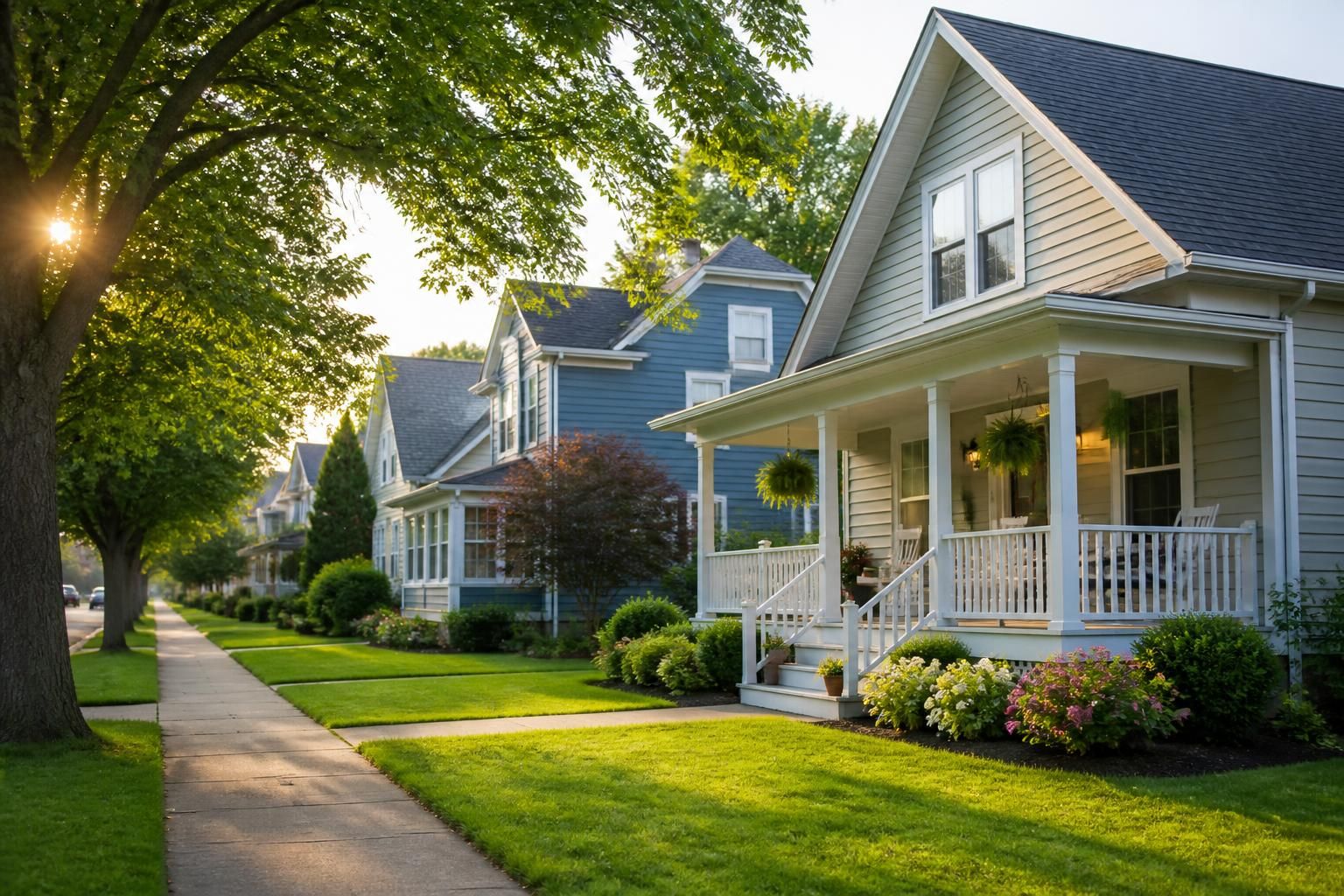 Tidy homes and open lawns in a peaceful small-town area